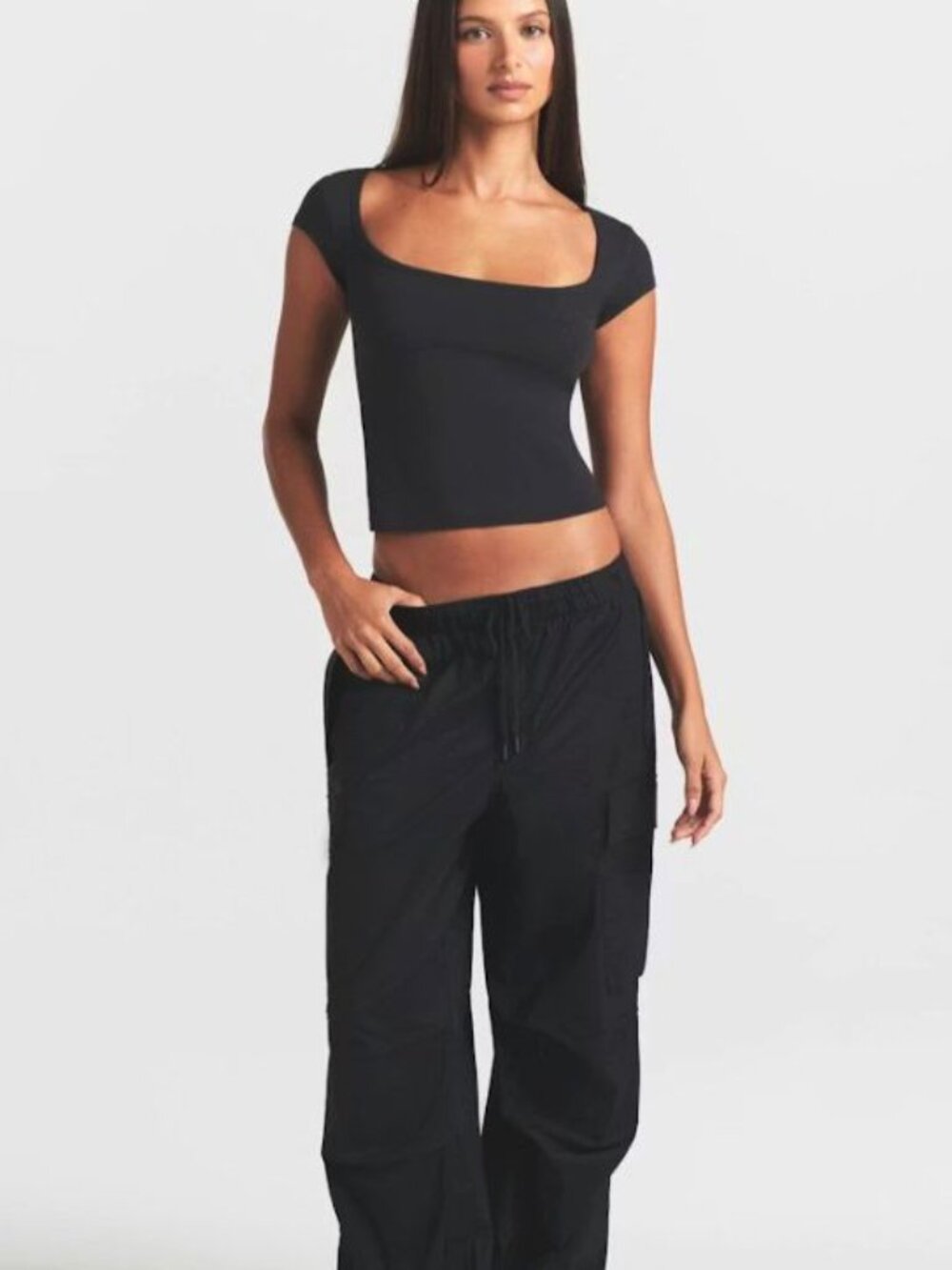 SKIMS Scoop Neck Cotton Blend Jersey T-Shirt in Black Size S